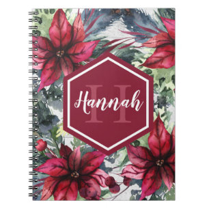 Aangepaste monogram naam Rode Poinsettia Notitieboek