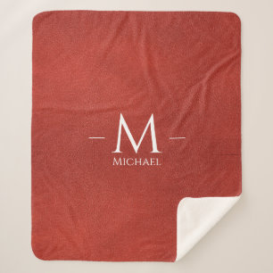 Aangepaste Monogram Naam Rood Bruin Leer Look Sherpa Deken