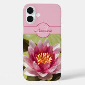 Aangepaste monogram Naam Roze Water Lily Foto Case-Mate iPhone Case (Achterkant)