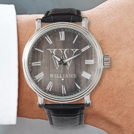 Aangepaste monogram naam Rustic Farmhouse Horloge