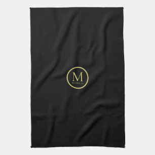 Aangepaste Monogram Naam Sjabloon Zwart en Goud Theedoek