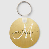 Aangepaste monogram naam Trendy Script Gold Foil Sleutelhanger (Voorkant)