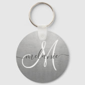Aangepaste monogram naam Trendy Script Silver Foil Sleutelhanger (Achterkant)
