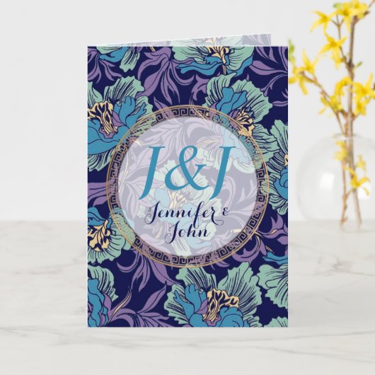 Aangepaste monogram naam Turquoise Blauwgroen Vint Kaart (Gele Bloem)