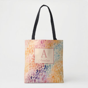 Aangepaste monogram naam waterverf luipaardprint draagtas