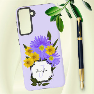 Aangepaste monogram Naam  wilde bloemen Samsung Galaxy Hoesje