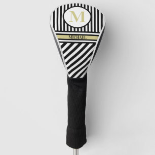 Aangepaste monogram naam Zwarte Witte Stripes Golfheadcover