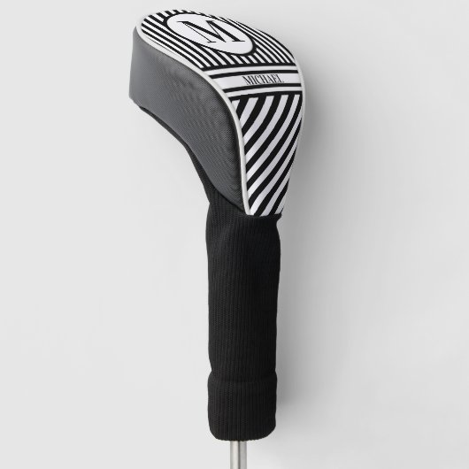 Aangepaste monogram naam Zwarte Witte Stripes Golfheadcover (Schuin)