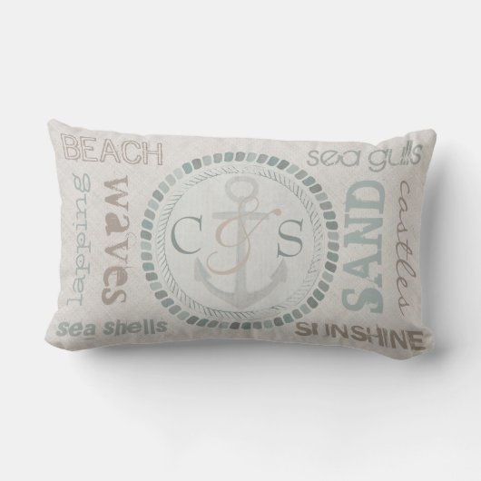 Aangepaste monogram Nautical Beach Lumbar Pillow Kussen (Achterkant)