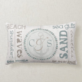 Aangepaste monogram Nautical Beach Wood Pillow Kussen