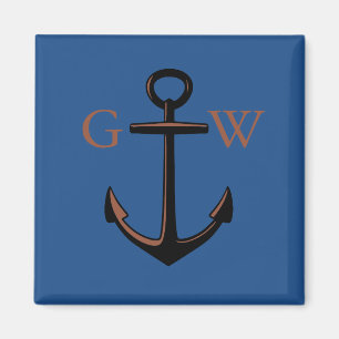 Aangepaste monogram Nautisch Anker en Lijn Magneet