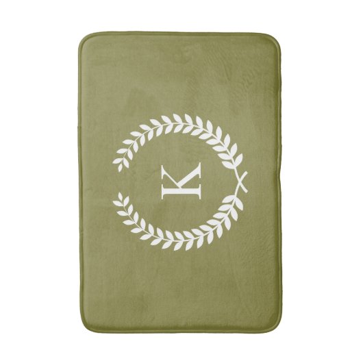 Aangepaste monogram Olive Green en White Badmat (Voorkant Verticaal)
