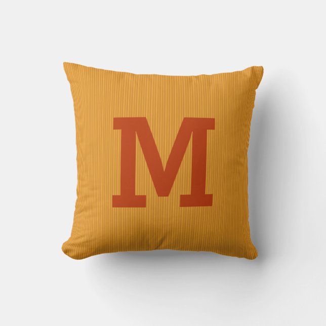 Aangepaste monogram Oranje/Gele Stripes Kussen (Voorkant)