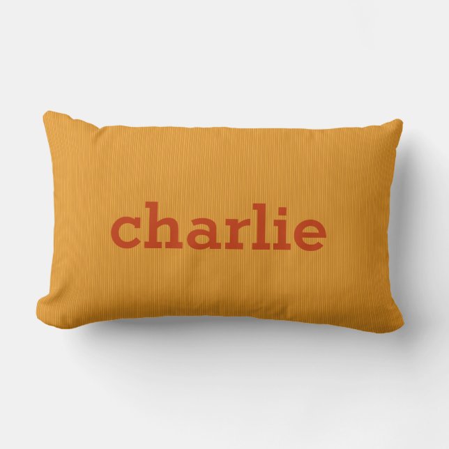 Aangepaste monogram Oranje/Gele Stripes Kussen (Voorkant)