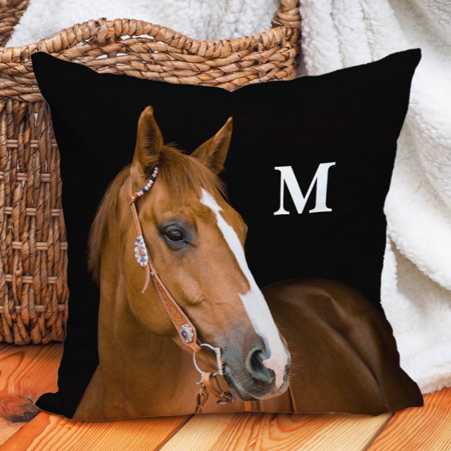 Aangepaste Monogram Paard Foto Kussen (Monogram Quarter-horse pillow)