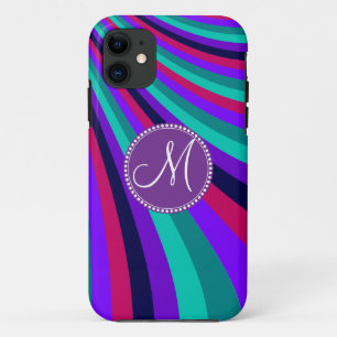 Aangepaste monogram Paarse roze Aqua regenboogstri iPhone 11 Hoesje