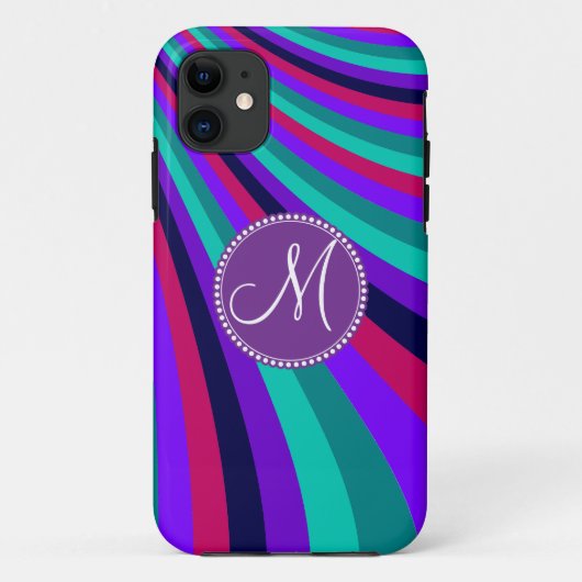Aangepaste monogram Paarse roze Aqua regenboogstri Case-Mate iPhone Case (Achterkant)