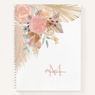 Aangepaste monogram Pampas Grass Floral Eucalyptus Notitieboek