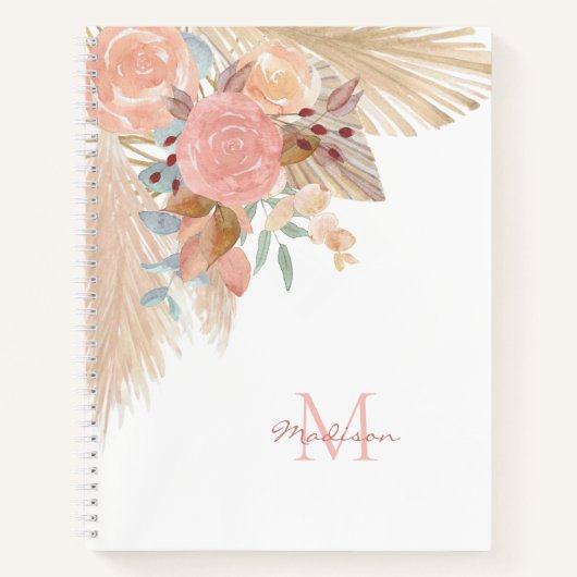 Aangepaste monogram Pampas Grass Floral Eucalyptus Notitieboek (Voorkant)