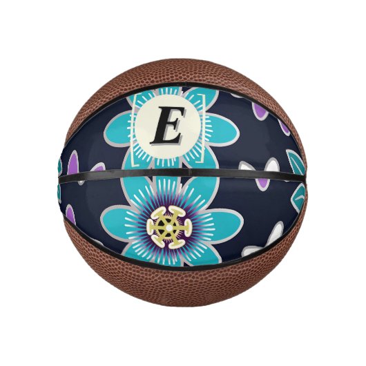 Aangepaste Monogram Passiebloem Mini Basketbal (Voorkant)