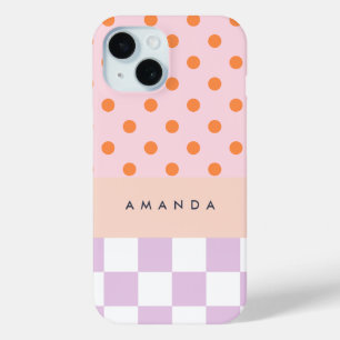 Aangepaste Monogram Pastel Polka Dot Lila Check Ca