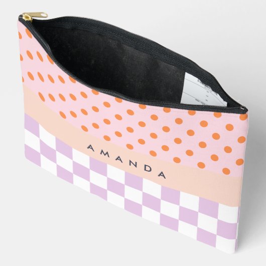 Aangepaste Monogram Pastel Polka Dot Lila Check Ca Etui (Open)