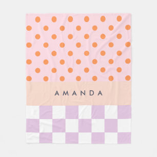 Aangepaste Monogram Pastel Polka Dot Lila Check Ca Fleece Deken