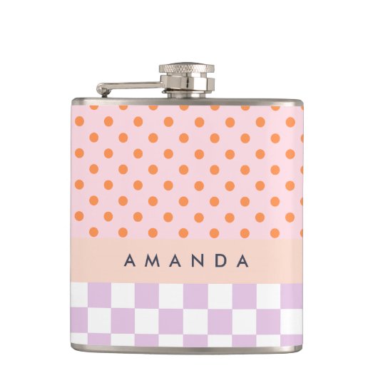 Aangepaste Monogram Pastel Polka Dot Lila Check Ca Heupfles (Voorkant)