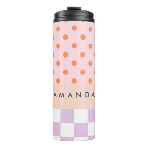 Aangepaste Monogram Pastel Polka Dot Lila Check Ca Thermosbeker