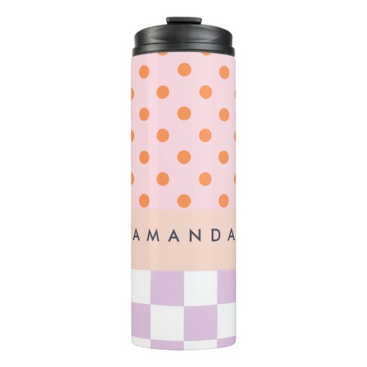 Aangepaste Monogram Pastel Polka Dot Lila Check Ca Thermosbeker (Voorkant)