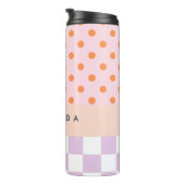 Aangepaste Monogram Pastel Polka Dot Lila Check Ca Thermosbeker (Geroteerd rechts)