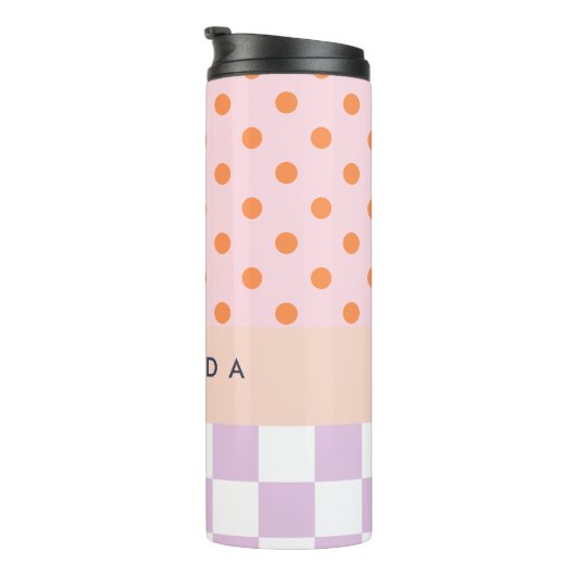 Aangepaste Monogram Pastel Polka Dot Lila Check Ca Thermosbeker (Geroteerd rechts)