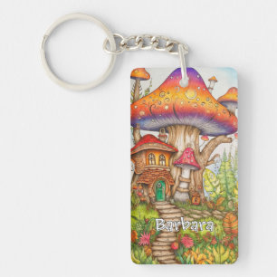 Aangepaste Monogram Psychedelic Mushroom Art Sleutelhanger