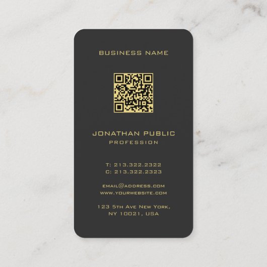 Aangepaste monogram QR-code Sjabloon zwart en goud Visitekaartje (Achterkant)