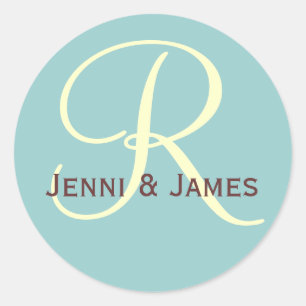 Aangepaste Monogram R bruiloft gunst & envelop Sti Ronde Sticker
