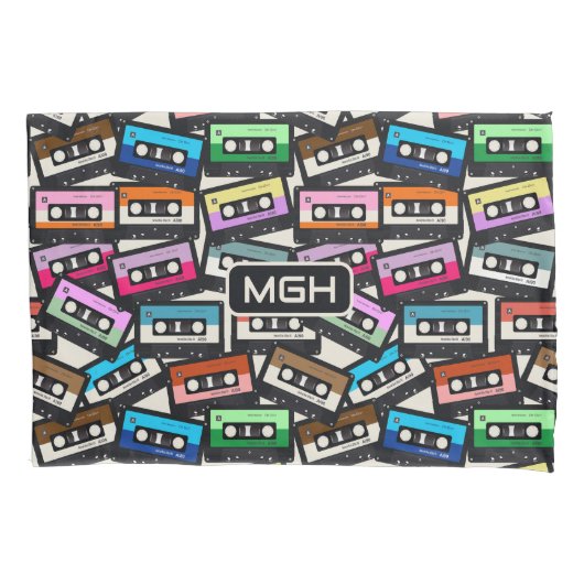 Aangepaste Monogram Retro Casette Tapes Kussensloop (Voorkant)