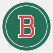 Aangepaste Monogram Retro Typografie Groen Rood Ronde Sticker (Voorkant)