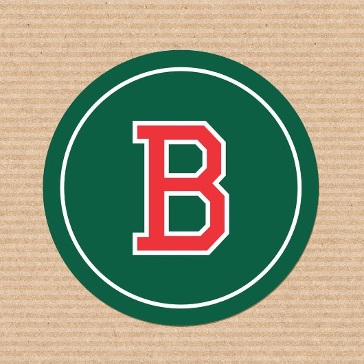 Aangepaste Monogram Retro Typografie Groen Rood Ronde Sticker