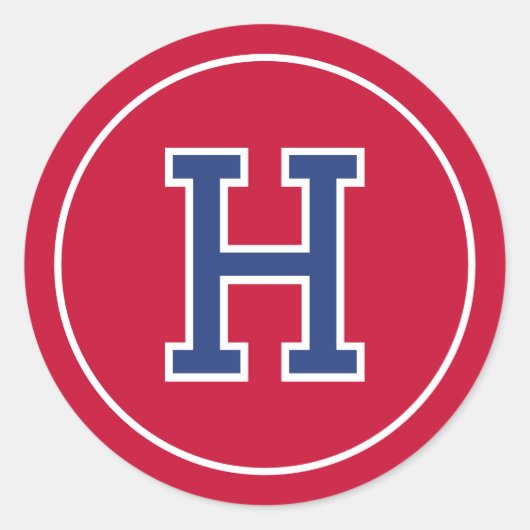 Aangepaste Monogram Retro Typografie Navy Red Ronde Sticker (Voorkant)