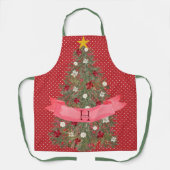 Aangepaste Monogram Rode Stippen Waterverf Kerstbo Schort (Voorkant)