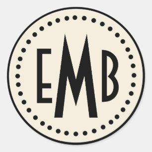 Aangepaste monogram ronddraaiaar (eig/blk)(S) Ronde Sticker