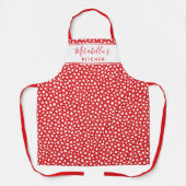 Aangepaste Monogram Rood en Wit Polka Dots Kerstmi Schort (Voorkant)