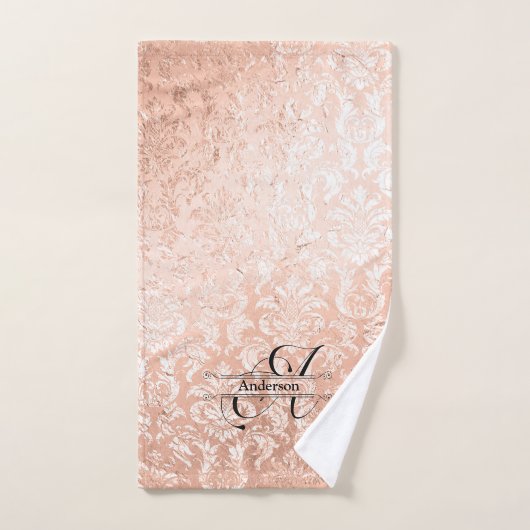 Aangepaste monogram Roos Gold Damask Bad Handdoek (Handdoek)