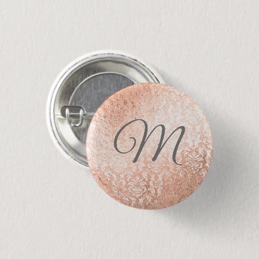 Aangepaste monogram Roos Gold Damask Ronde Button 3,2 Cm (Voorkant /achterkant)