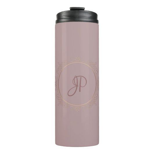 Aangepaste monogram Roos Gold Elegant Sjabloon Thermosbeker (Voorkant)