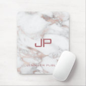 Aangepaste monogram Roos Gold White Marble Muismat (Met muis)