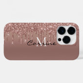 Aangepaste Monogram Roos Gouden Glitter Drips Meta Case-Mate iPhone Case (Achterkant (horizontaal))