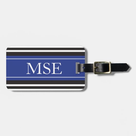 Aangepaste Monogram Royal Blue Stripes Bagagelabel (Voorkant horizontaal)
