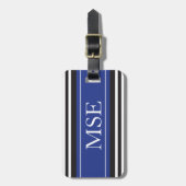Aangepaste Monogram Royal Blue Stripes Bagagelabel (Voorkant verticaal)