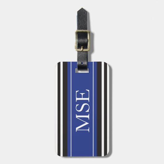 Aangepaste Monogram Royal Blue Stripes Bagagelabel (Voorkant verticaal)
